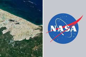 Imagem aérea dos Lençóis Maranhenses | Logo da agência espacial