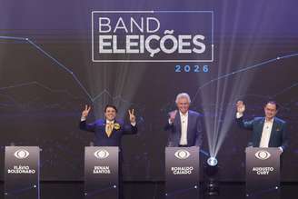 Renan Santos, Ronaldo Caiado e Augusto Cury em debate na TV