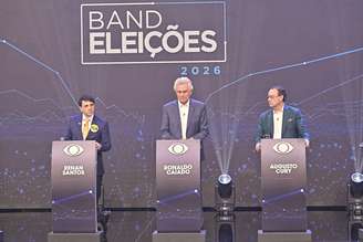 Debate da Band reuniu os candidatos à Presidência Renan Santos (Missão), Ronaldo Caiado (PSD) e Augusto Cury (Avante) 