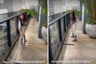 Zoe Sato limpando a casa durante manhã de domingo