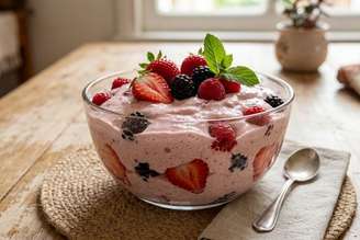 Sobremesa de frutas com gelatina.
