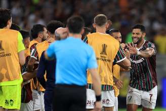 Time do Fluminense celebra gol contra o Platense, pela Libertadores 2026 