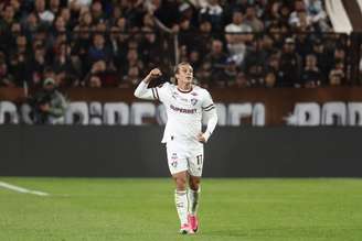 Agustin Canobbio comemora gol que classificou o Fluminsense para as semifinais da Libertadores, apesar da derrota para a Platense por 2 a 1, no Estádio Ciudad de Vicente López - 
