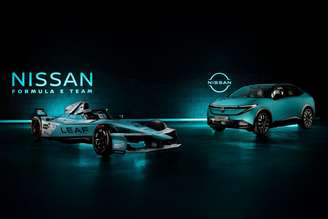 Nissan Leaf Nismo com pintura especial apresentada no ePrix de Londres de 2025.