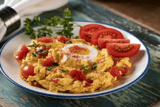 Ovos mexidos cremosos com tomate