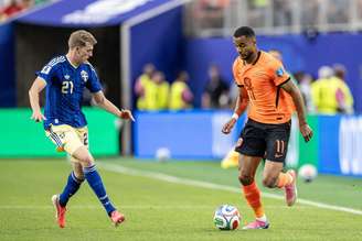Cody Gakpo, da Holanda, durante partida contra a Suécia pela Copa do Mundo. 
