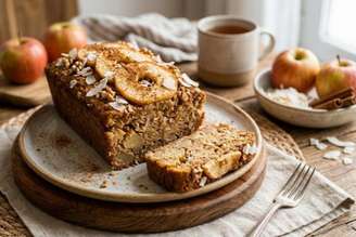 bolo funcional de maçã com coco e canela.