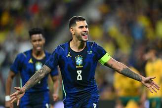 Bruno Guimarães comemora gol contra a Austrália, o terceiro do Brasil, em segundo amistoso - 