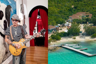 Johnny Depp é proprietário de uma ilha paradisíaca (Imagem: Reprodução - Redes Sociais / Montagem - RD1)