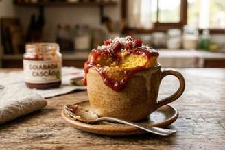 bolo de fubá com goiabada de caneca.