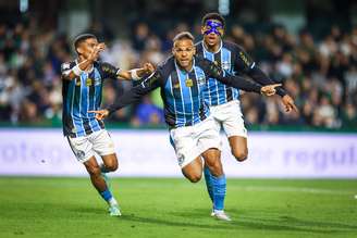 Braithwaite comemorando gol contra o Coritiba (FOTO: LUCAS UEBEL/GRÊMIO FBPA)