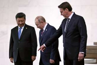Presidentes Jair Bolsonaro, Vladimir Putin (Rússia) e Xi Jinping (China) se preparam para foto da cúpula dos Brics em Brasília
14/11/2019
REUTERS/Ueslei Marcelino