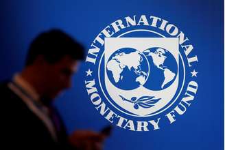 Logo do Fundo Monetário Internacional durante reunião anual do Banco Mundial