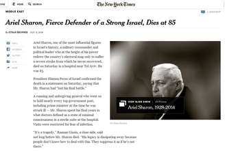 O site do The New York Times considerou Ariel Sharon um "defensor feroz de um Israel forte"