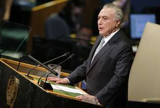 Presidente Michel Temer durante discurso na 72ª Assembleia Geral da ONU 19/09/2017 REUTERS/Eduardo Munoz