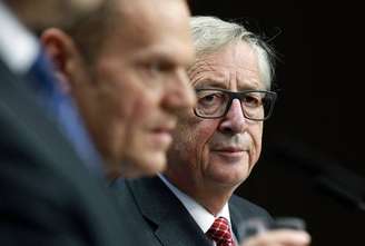 Os presidentes do Conselho Europeu, Donald Tusk, e da Comissão Europeia, Jean-Claude Juncker