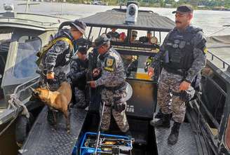 Cão farejador é levado para área de buscas