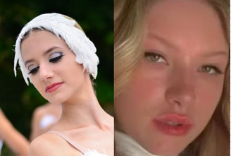 Montagem com fotos de Luana Lara (à esquerda) enquanto bailarina e de Livia Voigt (à direita)