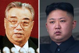 Kim Il-Sung (dir.), em foto de 1992, e Kim Jong-Un, em 2012: semelhança estética e herança da legitimidade?