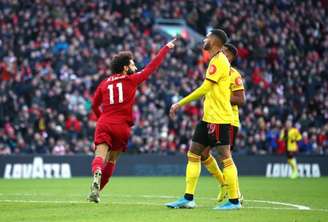 Salah comemora o primeiro gol do jogo (Foto: Reprodução / Twitter Liverpool)