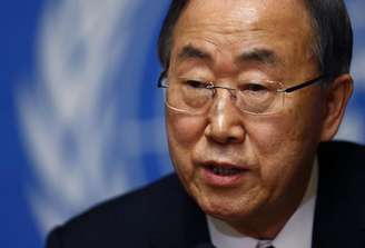 <p>O secretário-geral da ONU, Ban Ki-moon, concede entrevista coletiva em Genebra, na Suíça, em março</p>