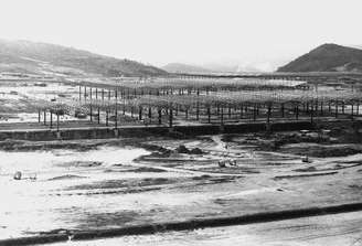 Vista geral da construção da fábrica da Fiat em Betim, em 1975