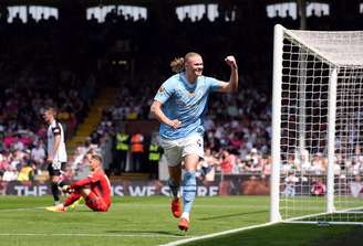 Erling Haaland (Manchester City) celebrando seu gol contra o Fulham no dia 11.05.2024 