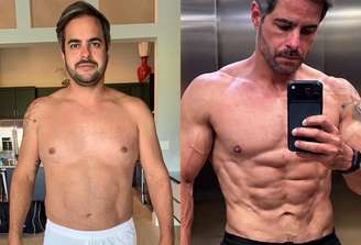 Foto da esquerda de 2019 com 92 kg x Foto da direita de 2026 com 75 kg