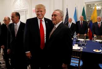 Presidente Michel Temer e presidente dos EUA, Donald Trump, durante jantar em Nova York
18/09/2017
REUTERS/Kevin Lamarque