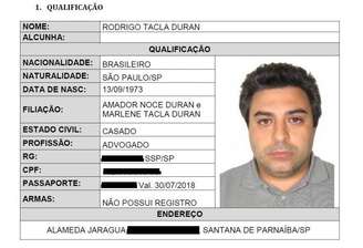 Ficha de identificação de Tacla Duran; advogado é réu em processo sobre lavagem de dinheiro.