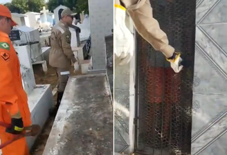 Corpo de Bombeiros resgata jovem que se trancou voluntariamente em sepultura, em Limoeiro do Norte, no interior do Ceará