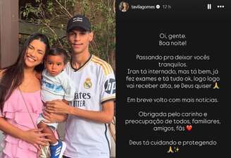 Távila Gomes tranquilizou fãs sobre o estado de saúde do influenciador