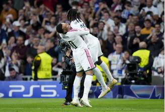 Mbappé e Diomande comemoram vitória do Real Madrid. (Photo by Diego Souto/Getty Images)