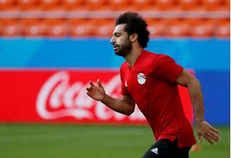 O atacante Mohamed Salah em treino com a seleção do Egito