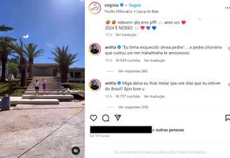 Anitta deixa comentário em post de Virgínia