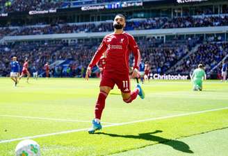 Mohamed Salah (Liverpool) celebrando seu gol contra o Everton, no dia 19.04.2026