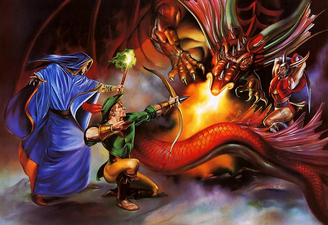  A arte de capa de The King of Dragons não esconde as inspirações nas ilustrações dos livros de Dungeons & Dragons de meados dos anos 1980