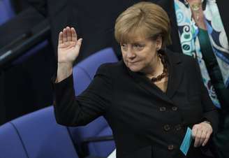 Merkel durante a votação que lhe garantiu o terceiro mandato