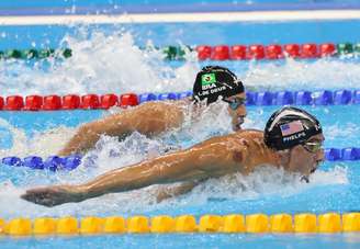 O nadador brasileiro Leonardo de Deus na disputa da semifinal dos 200m borboleta na Rio 2016