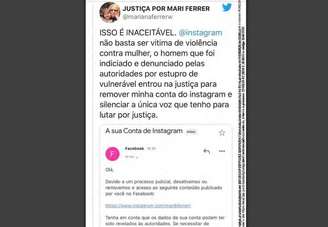 Print de publicação feita por Mari Ferrer foi apresentado em processo que pede remoção do conteúdo