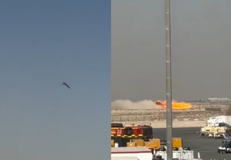 Um jato de combate indiano caiu nesta sexta-feira, 21, no início de um voo de demonstração na frente de uma multidão de espectadores no Dubai Air Show