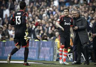 Casillas entrou em campo aos 8min do jogo contra a Real Sociedad, após a expulsão de Adán