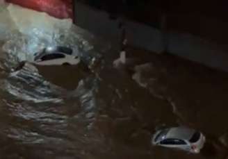 Carros foram vistos sendo arrastados pela água