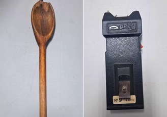 Colher de pau e máquina de choque estão entre os itens apreendidos na casa do casal
