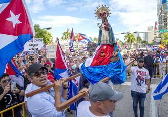 Protesto em Miami, nos EUA, contra o regime cubano