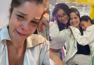 Samara Felippo chorando | Samara Felippo com as filhas, Alicia e Lara, no aeroporto de Guarulhos