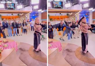 Ana Maria Braga joga buquê para equipe na TV