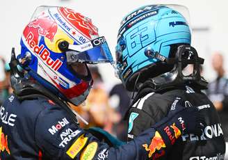 Max Verstappen e George Russell no GP do Canadá de 2025 