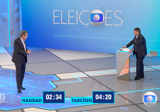 Haddad (PT) e Tarcísio (Republicanos) em debate da TV Globo