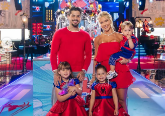 Virginia e Zé Felipe posam com os filhos